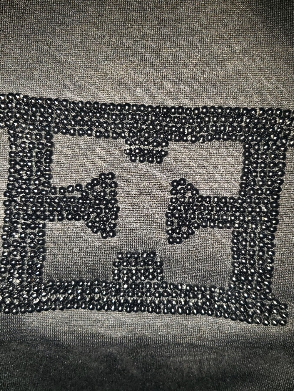 Escada Jet Black Faux Beaded Pearls Logo Tee Shirt Made In Hong Kong M